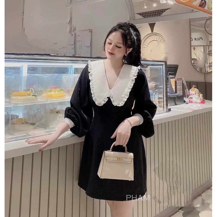 Đầm babydoll phối cổ bèo