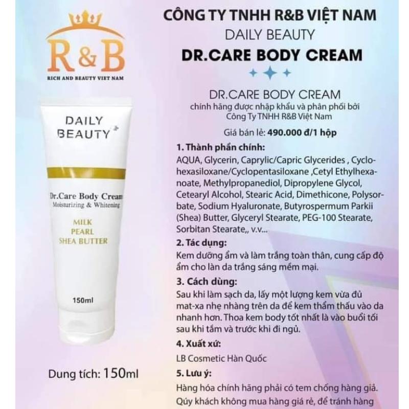 Kem dưỡng body trắng da toàn thân ngọc trai của daily beauty hàn quốc 150ml