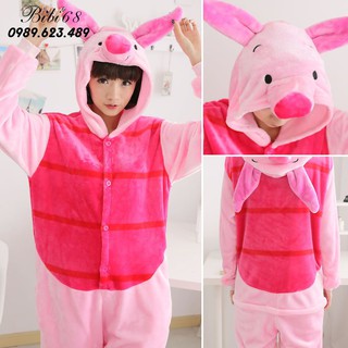 Bộ Đồ thú heo hồng liền thân lông mịn Pijama dành Cho Người Lớn và Trẻ Em kiểu dáng Động Vật Hoạt Hình Cosplay 1938
