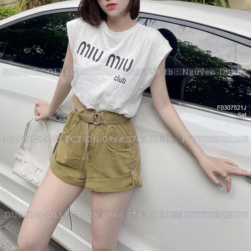 Sét áo thun miu miu phối quần short nude