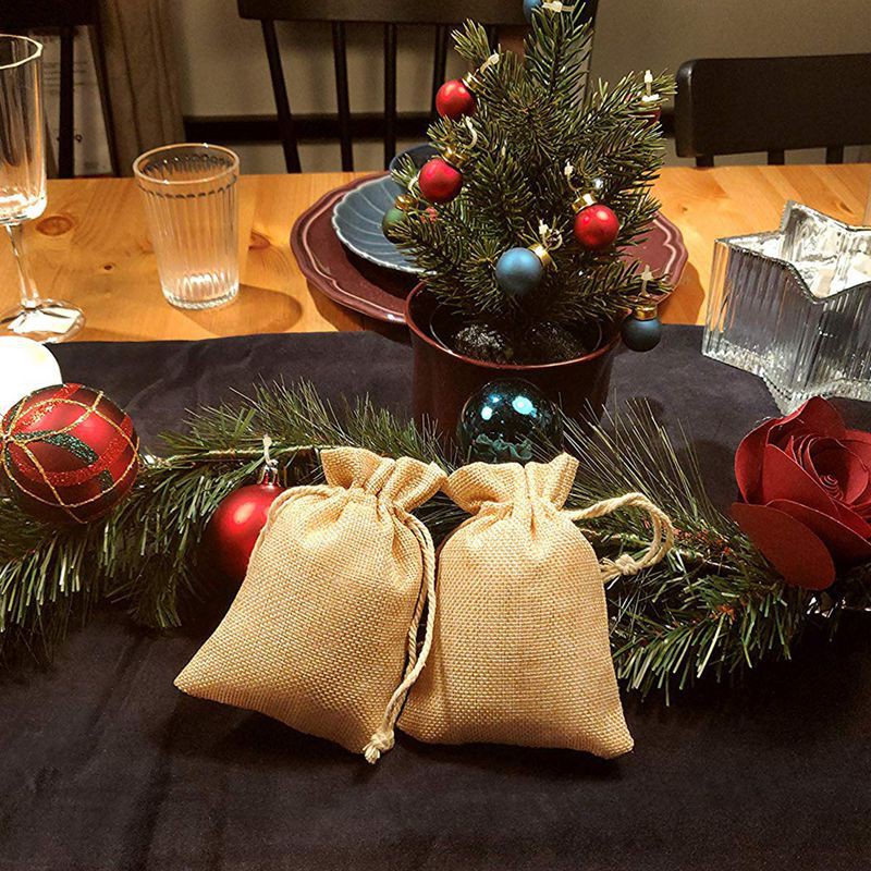 Túi vải bố có dây rút nhỏ xinh đựng cà phê treo ô tô, hoa thơm, trang trí 10x14 cm