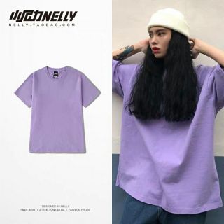 Phông trơn nam nữ tag heybig màu tím nhạt (sẵn )