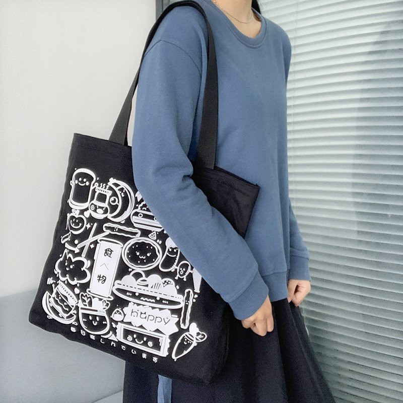 Túi tote vải đeo vai phong cách Hàn Quốc canvas bag giá rẻ đẹp đi học