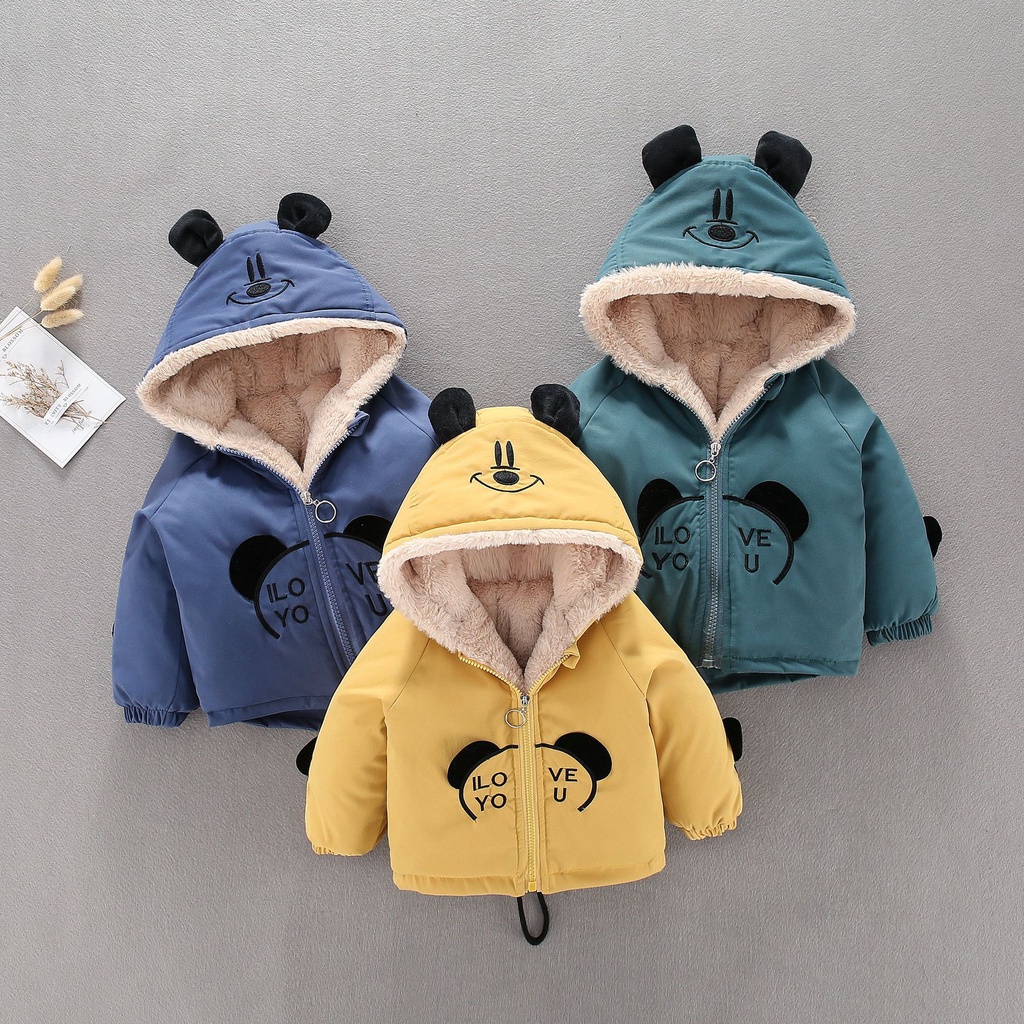 Áo Khoác Lót Lông In Hình Con Gấu Cho Bé Trai Bé Gái Áo Khoác Nỉ Cực Ấm Cho Bé Từ 10-25Kg