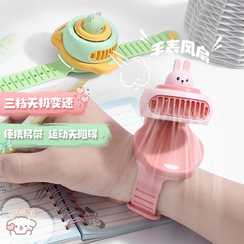 Quạt Usb Mini Đeo Tay 3 Chế Độ Tốc Độ Gió Cao Hình Đồng Hồ Hoạt Hình Dễ Thương Không Ồn Có Thể Sạc Lại Tiện Dụng Cho Mùa Hè