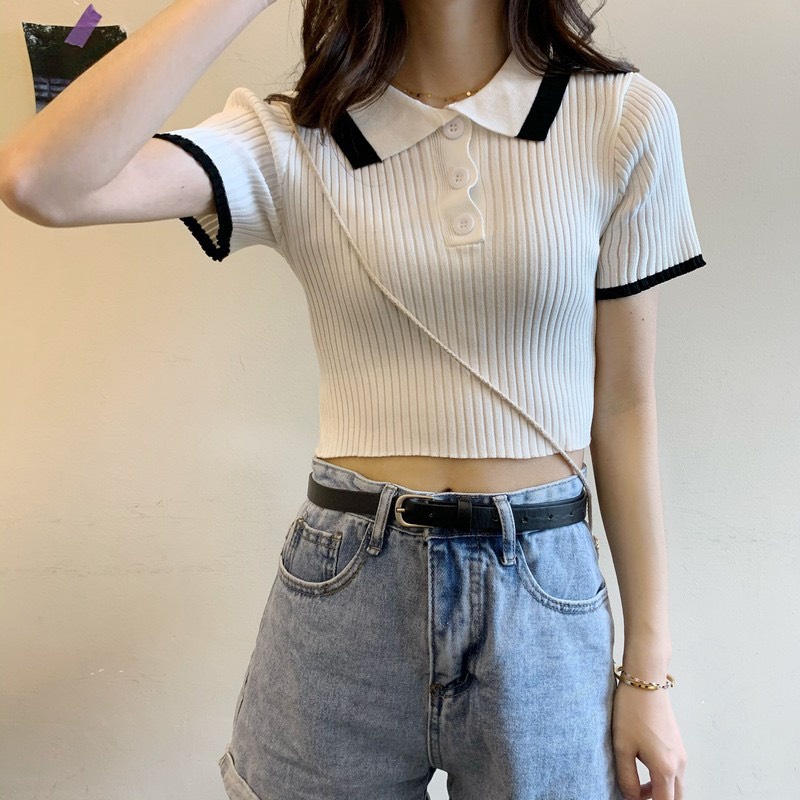 [ÁO CROPTOP] Áo Len Nữ Mỏng Dệt Kim Motoghi DÁNG Croptop_ Cổ Đức Viền Đi Làm Cực Tây