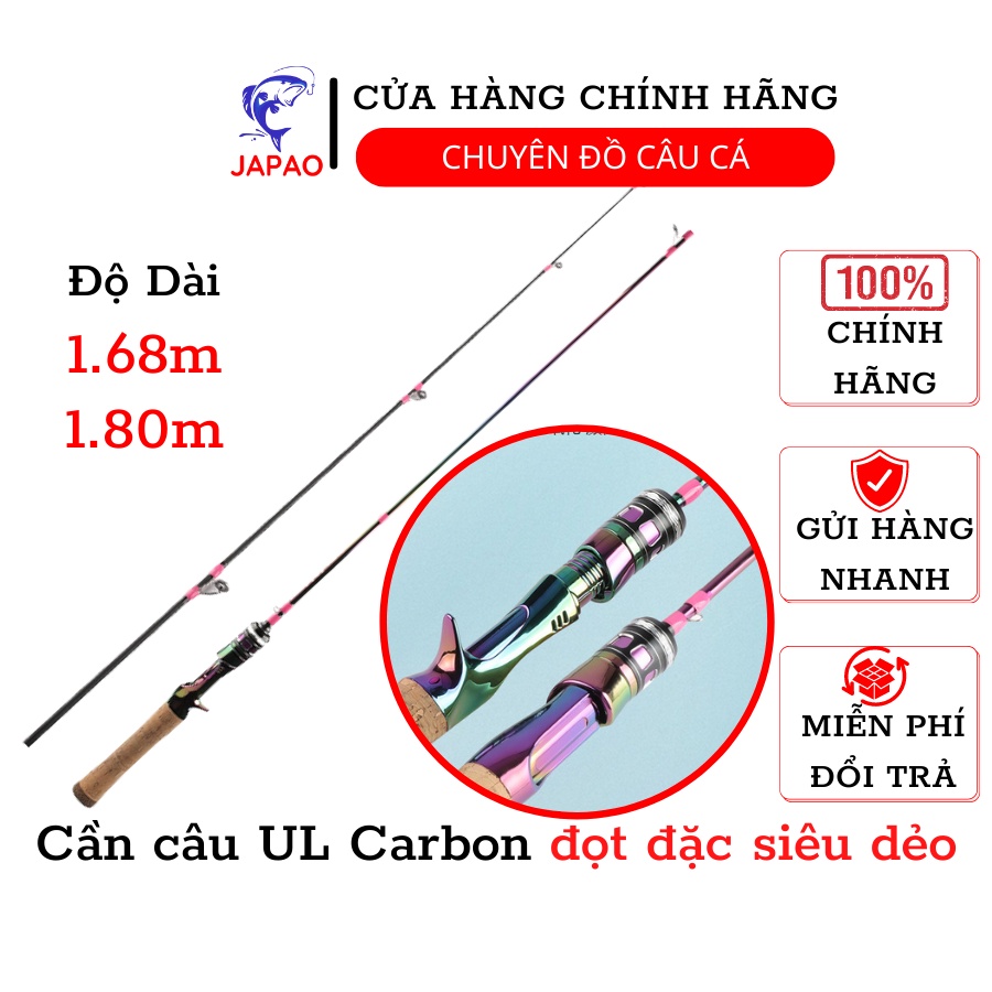 Cần câu lure carbon titan UL Japao máy đứng 2 khúc đọt đặc siêu dẻo dài 1,68 1,8m nặng 96g tải cá 3 đến 5 cân