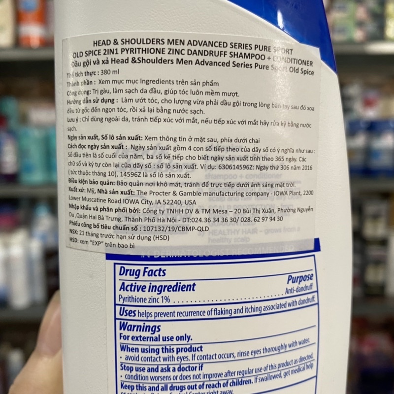 Gội xả Head &amp; Shoulders Men 2in1 380ml