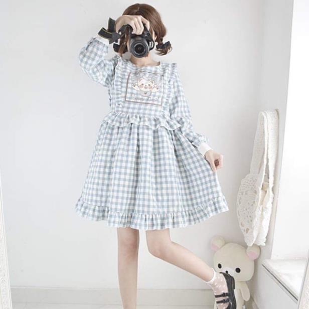 Váy loli caro mùa đông eo phối bèo xoè ঔৣ