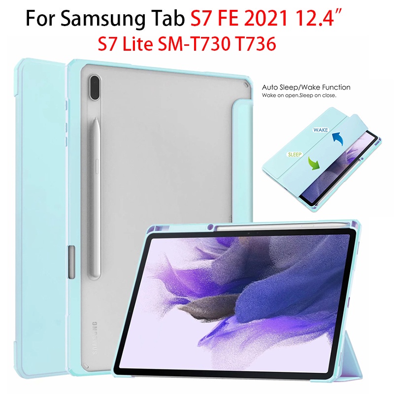 Ốp Máy Tính Bảng Tpu Acrylic Gập Ba Tự Động Thông Minh Cho Samsung Galaxy Tab S7 Fe 2021 12.4inch Samsung Tab S7 Lite Sm-T730 T736