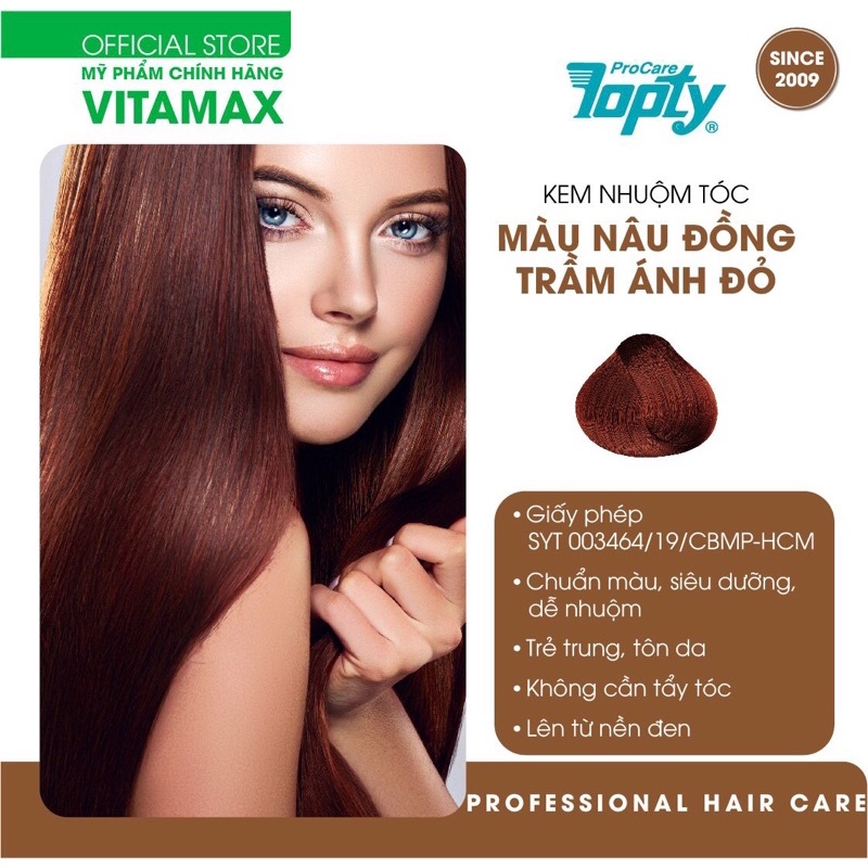 Kem Nhuộm Tóc THẢO DƯỢC màu NÂU ĐỒNG TRẦM ÁNH ĐỎ TOPTY 6/4 - KHÔNG CẦN TẨY TÓC - LÊN MÀU CHUẨN - SIÊU BÓNG MƯỢT