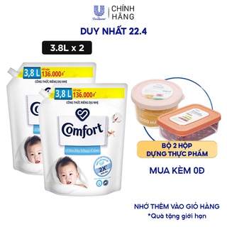 Combo 2 Nước xả vải Comfort Cho Da Nhạy Cảm Túi 3.8L - Phù hợp với cả em bé