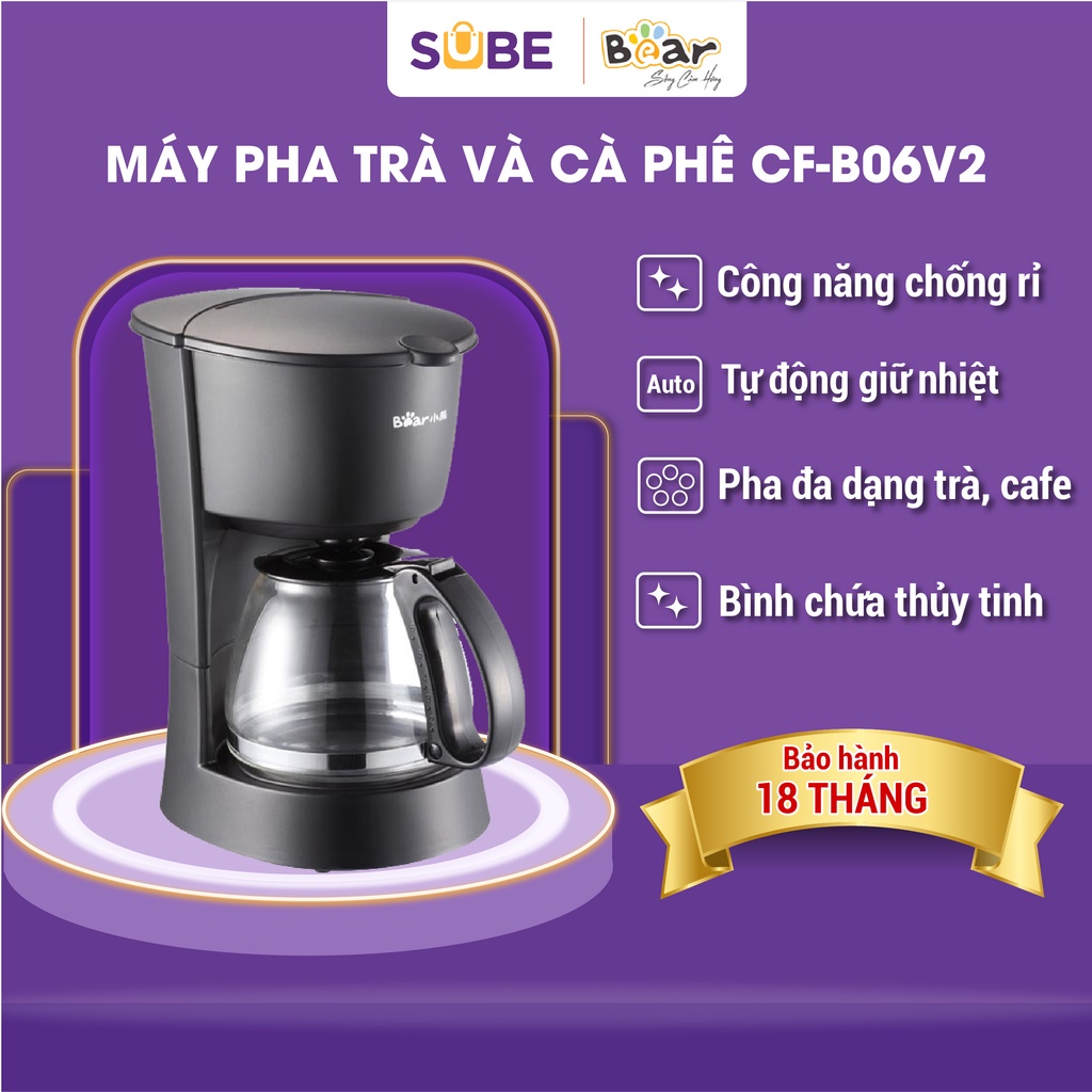 Máy Pha Cafe Mini Bear Nhỏ Gọn Pha Trà, Cà Phê Công Nghệ Hiện Đại Kiểm Soát Hương Vị CF-B06V2