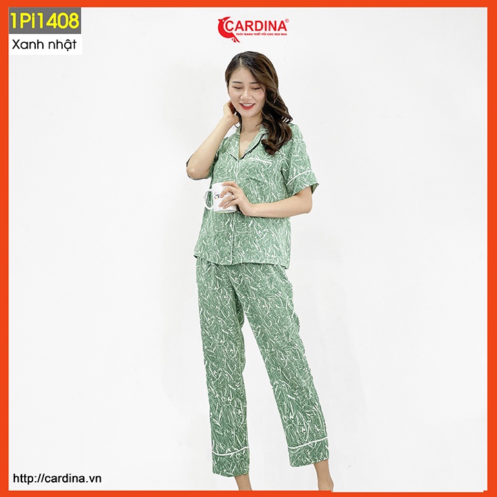 Đồ bộ pijama nữ CARDINA chất lụa satin Nhật cao cấp quần culottes áo cộc tay họa tiết trẻ trung 1Pi14.