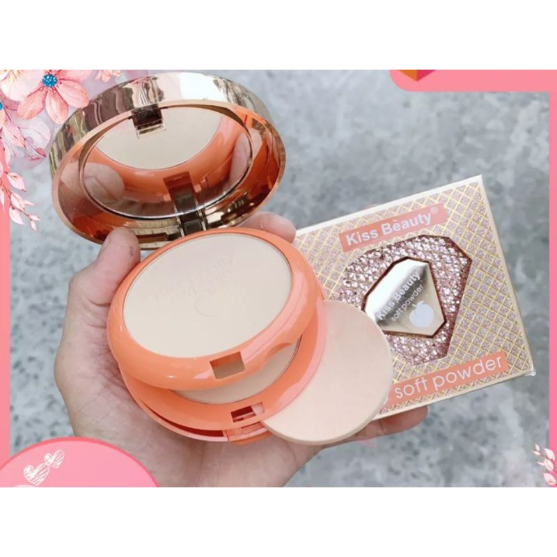 Phấn nén kiềm dầu 2 tầng hương đào Kiss beauty