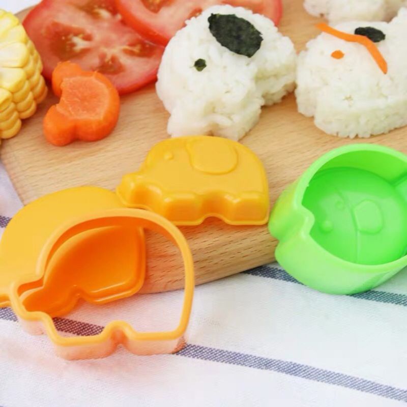 Sét 3 khuôn ép cơm bento hình voi, gấu, cá cho bé ăn dặm