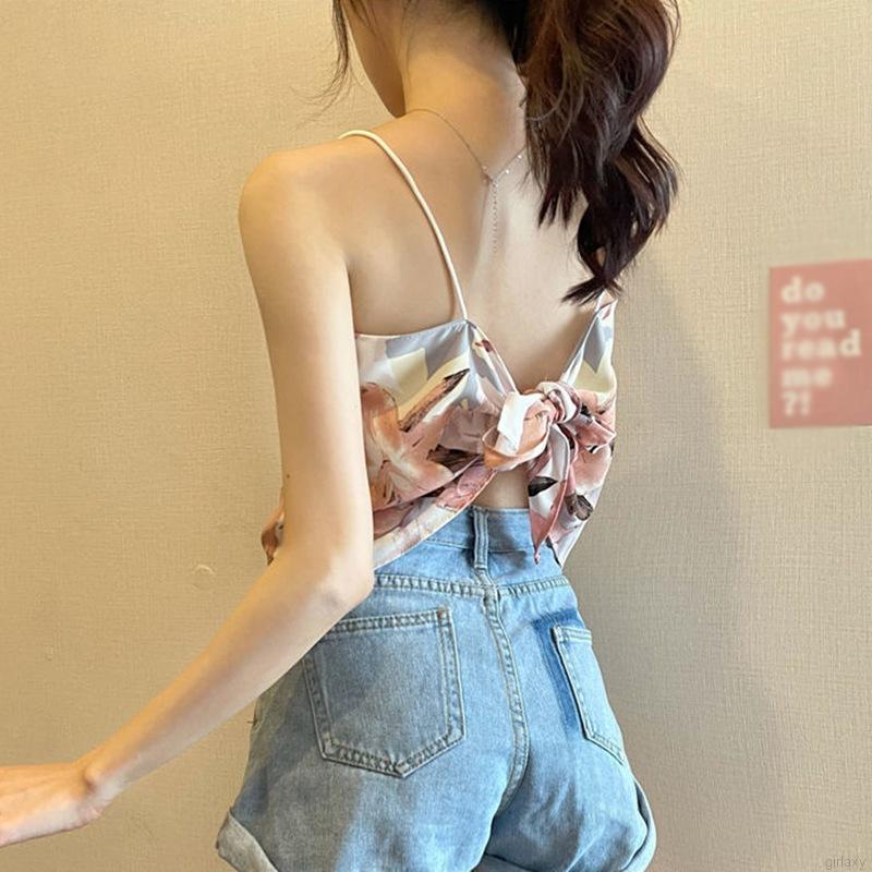 Áo Lửng Hai Dây In Họa Tiết Phong Cách Hàn Quốc Dành Cho Nữ