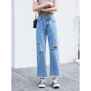 Quần jean baggy nữ 9 tấc ống loe rộng rách đẹp