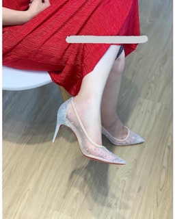 Louboutin đính đá phối lưới cao 7p