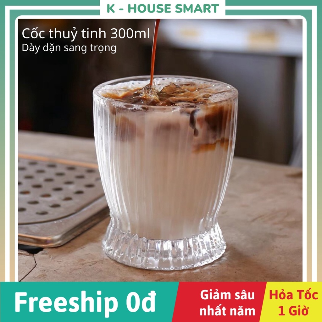 Cốc thuỷ tinh vân sọc eo đuôi cá kiểu dáng sang trọng mẫu mới độc đáo K-House Smart