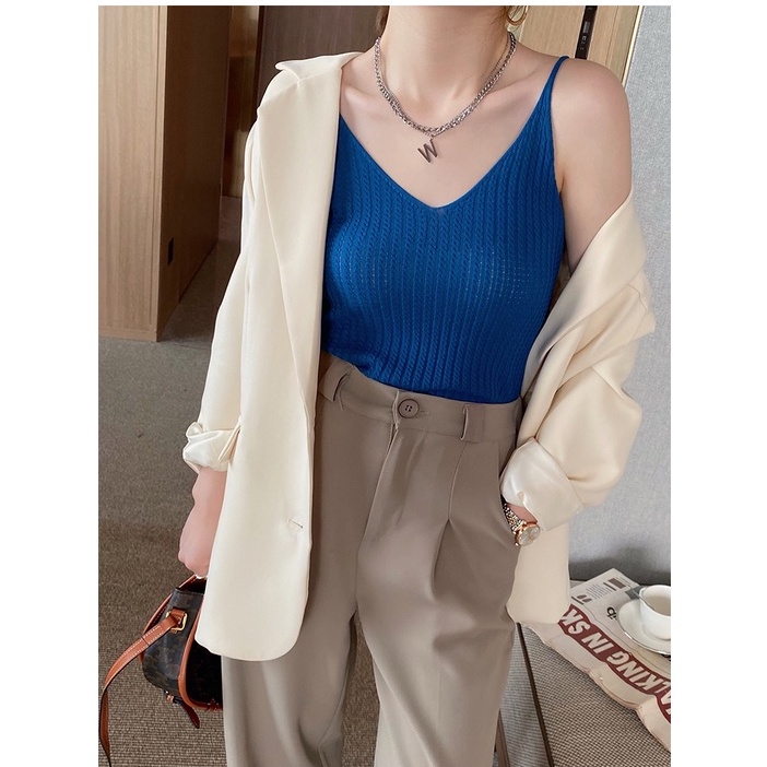 Áo Xiaozhainv dệt kim cổ chữ v phong cách Hàn Quốc 7 màu lựa chọn cho nữ