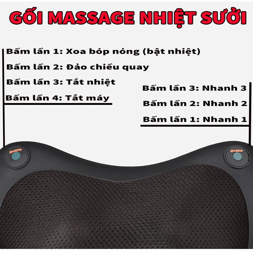 Gối massage hồng ngoại 8 bi màu đen 2 nút cao cấp COSACO