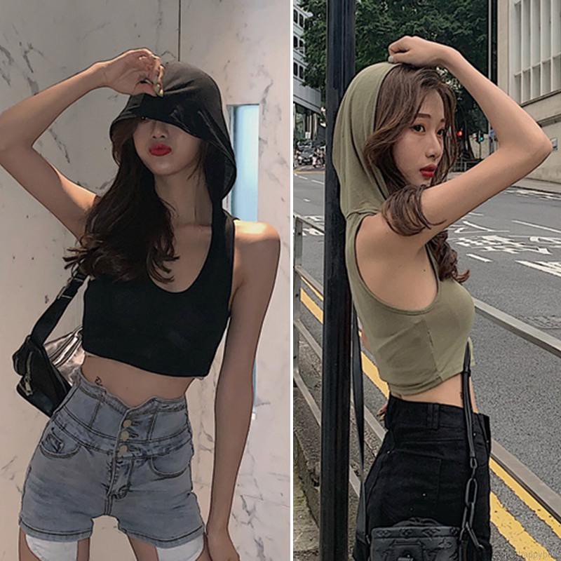 Áo tank top mũ trùm phong cách Hàn Quốc quyến rũ