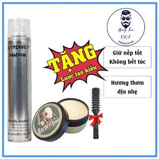 Combo gôm xịt tóc butterfly shadow 320ml + sáp vuốt tóc barbershop shave soap