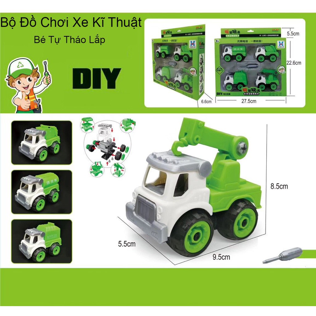 Bộ đồ chơi xe công trường nhiều mẫu, nhiều màu lựa chọn, tháo lắp dễ dàng cho bé