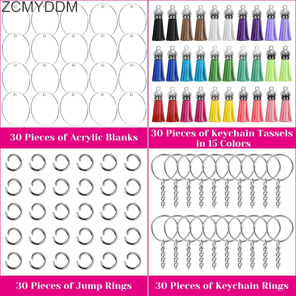 Set 120 Móc Khóa Hình Đĩa Acrylic Trong Suốt Phối Tua Rua DIY