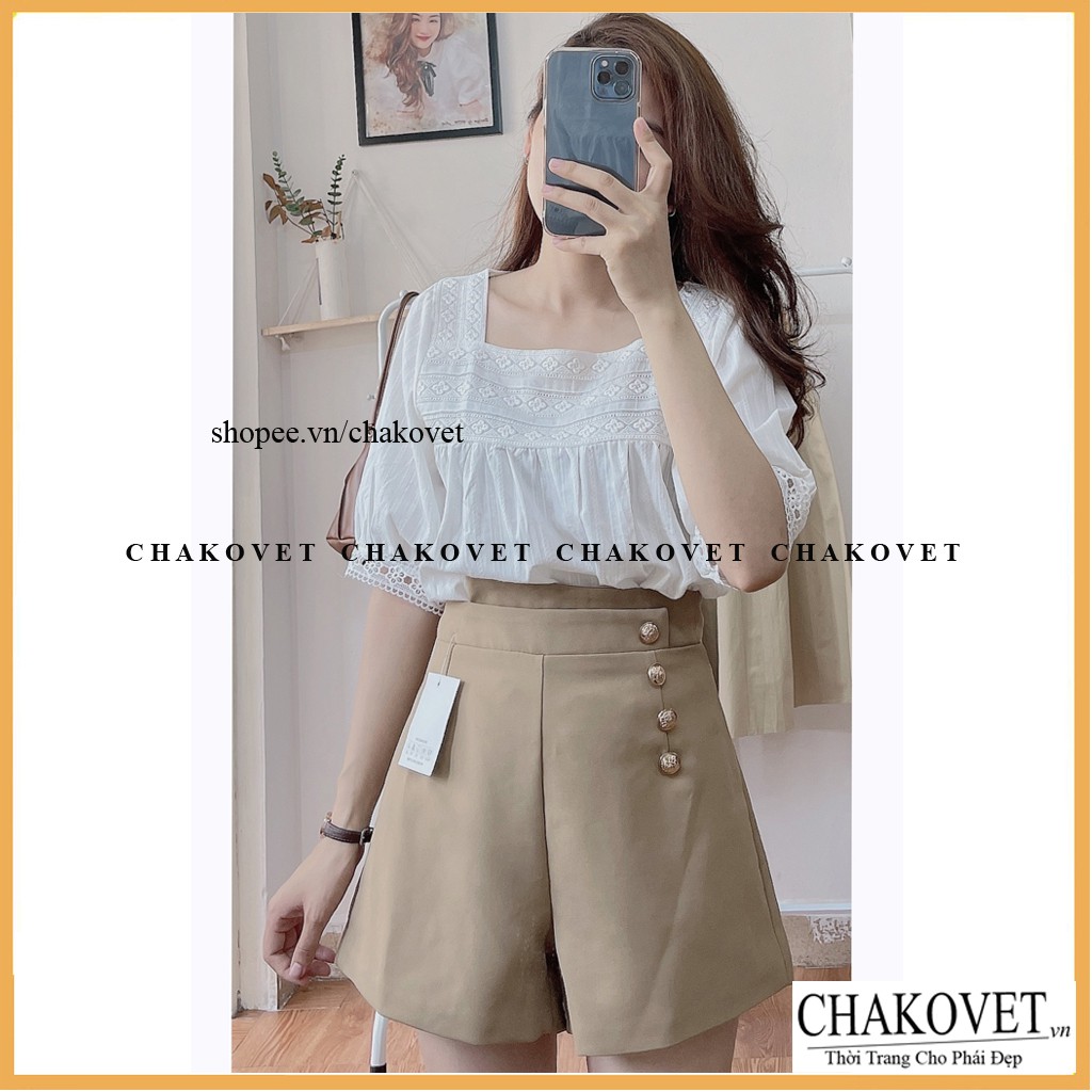 Áo kiểu nữ cộc tay A829 cổ vuông ngực phối ren freesize<55kg mặc đẹp thoáng mát dáng xinh phù hợp đi làm đi học đi chơi | BigBuy360 - bigbuy360.vn