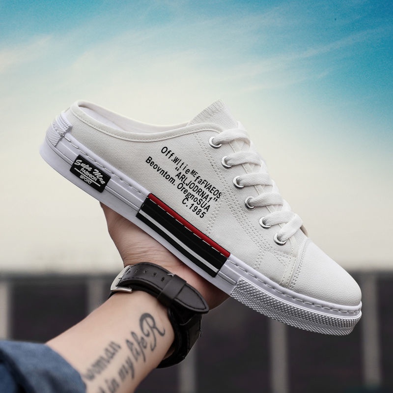 Giày Vải Canvas Phối Lưới Thoáng Khí Khử Mùi Không Gót Thời Trang Mùa Hè Cho Nam