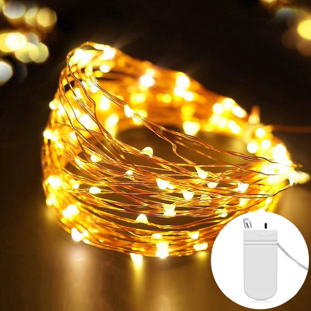 4 Dây Đèn Led Kèm Pin CR2032- Không Chớp Nháy- Dây 5M 50 Bóng Đèn Led Đom Đóm Fairy Light Decor Trang Trí Quấn Cây Noel