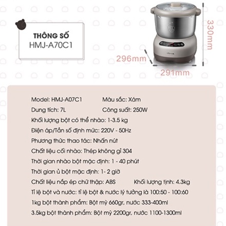 Máy trộn bột 7L Bear nhào bột làm bánh đa năng động cơ mạnh thiết kế nhỏ gọn Gia dụng Bear Tuli Mart
