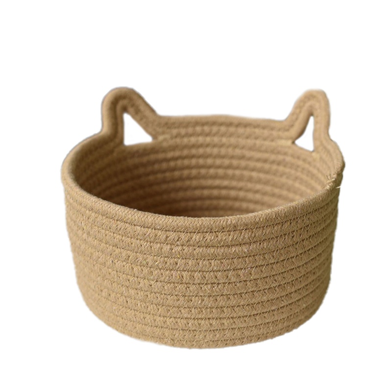 Giỏ Đựng Đồ Bằng Dây Cotton Bện Thủ Công Hình Tai Mèo Dễ Thương Sắp Xếp Gọn Gàng
