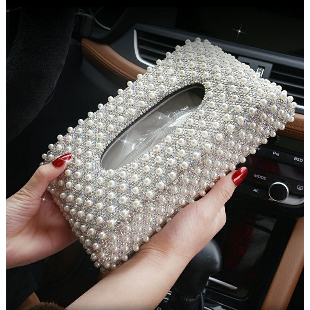 Hộp Khăn Giấy Để Taplo Xe Ô Tô Đính Đá Ngọc Hàng Cao Cấp