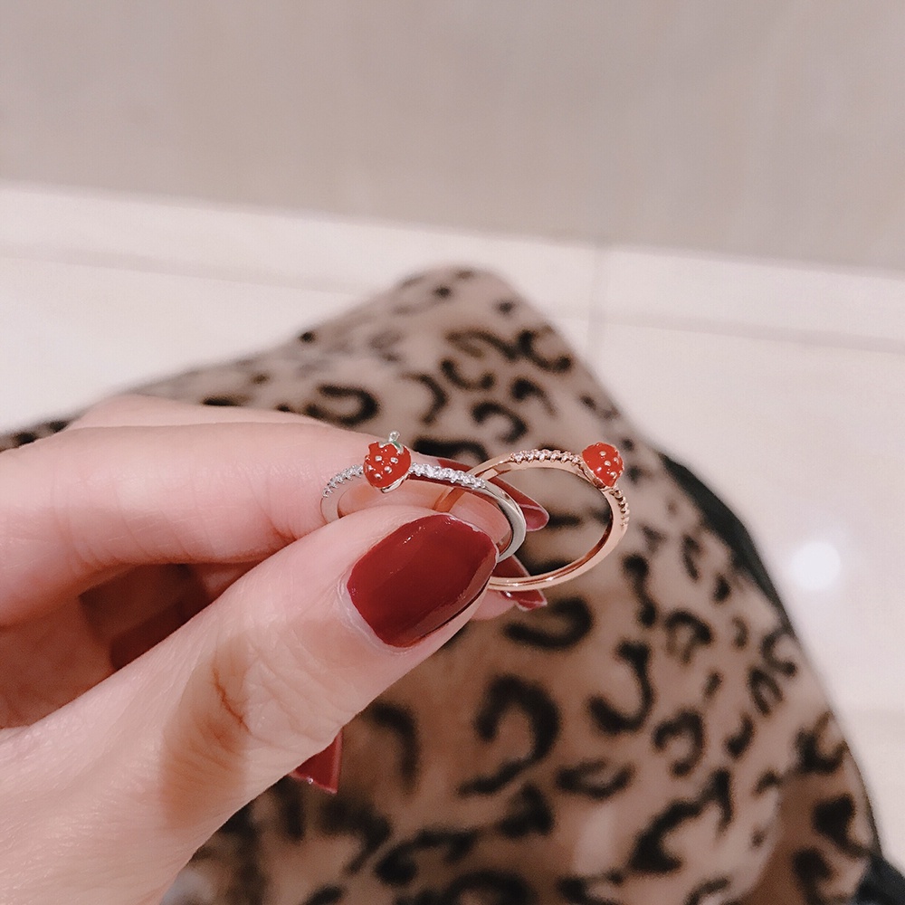 Nhẫn Hở Hình Quả Cherry / Dâu Tây Bằng Hợp Kim Dễ Thương Thời Trang Hàn Quốc