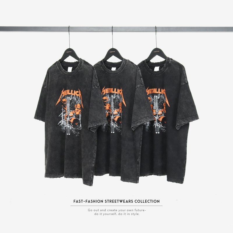 Áo thun nam form rộng RevoltClothes tay ngắn Unisex màu wash xám Metallica Oversize T8852