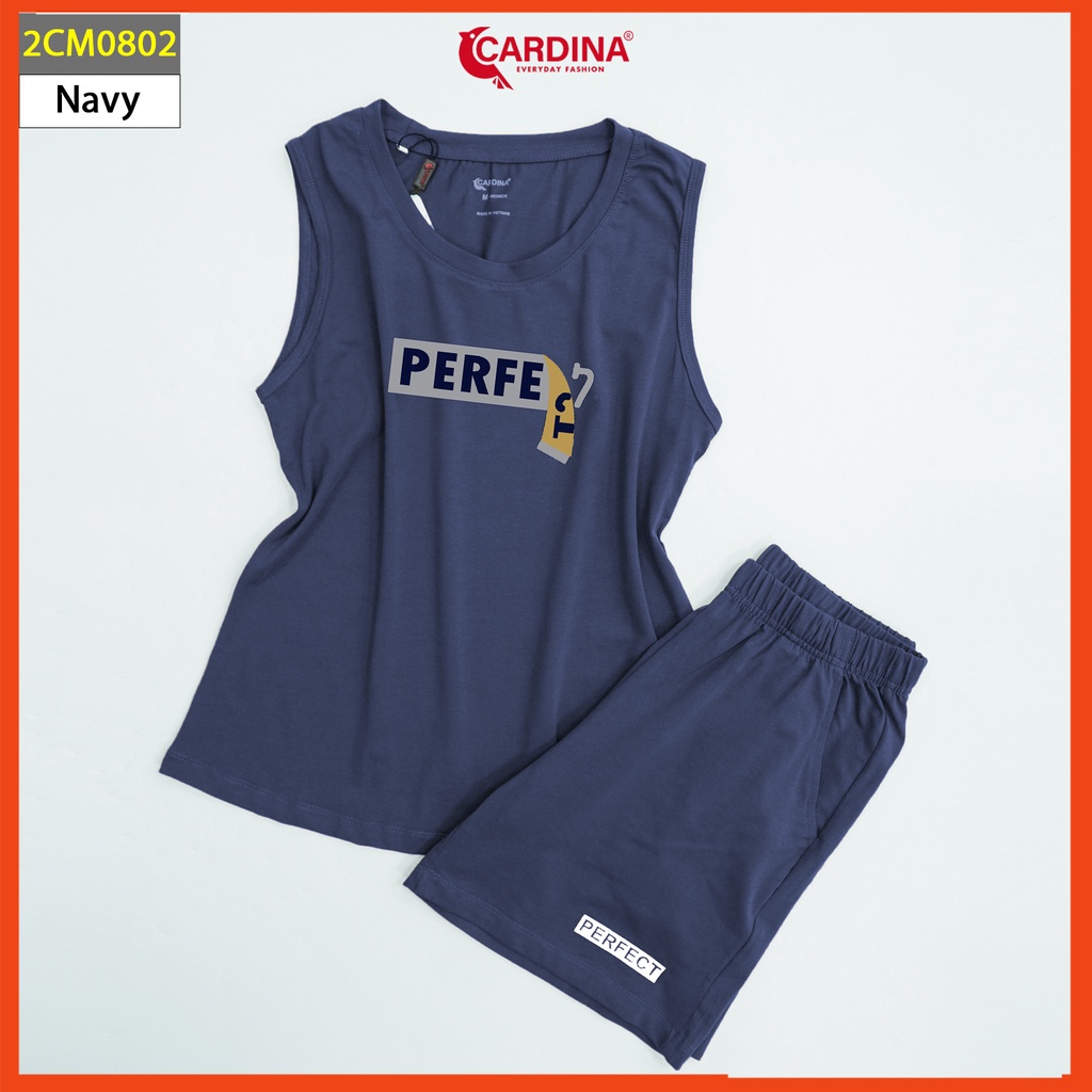 Đồ Bộ Nam CARDINA Chất Cotton Cao Cấp Áo Sát Nách In Chữ Kiểu Dáng Thể Thao 2CM08