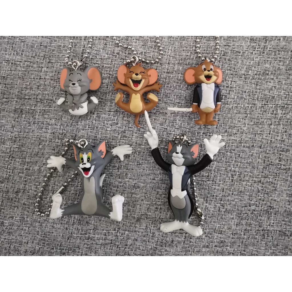 1 Bộ 5 Đồ trang trí Nhân Vật Tom & Jerry Kích Thước 3-6cm Trang Trí Túi Xách