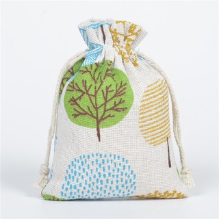 Túi vải bố linen mềm họa tiết cây thông vintage có dây rút kích thước 10x14cm phụ kiện handmade - shop kỳ lân