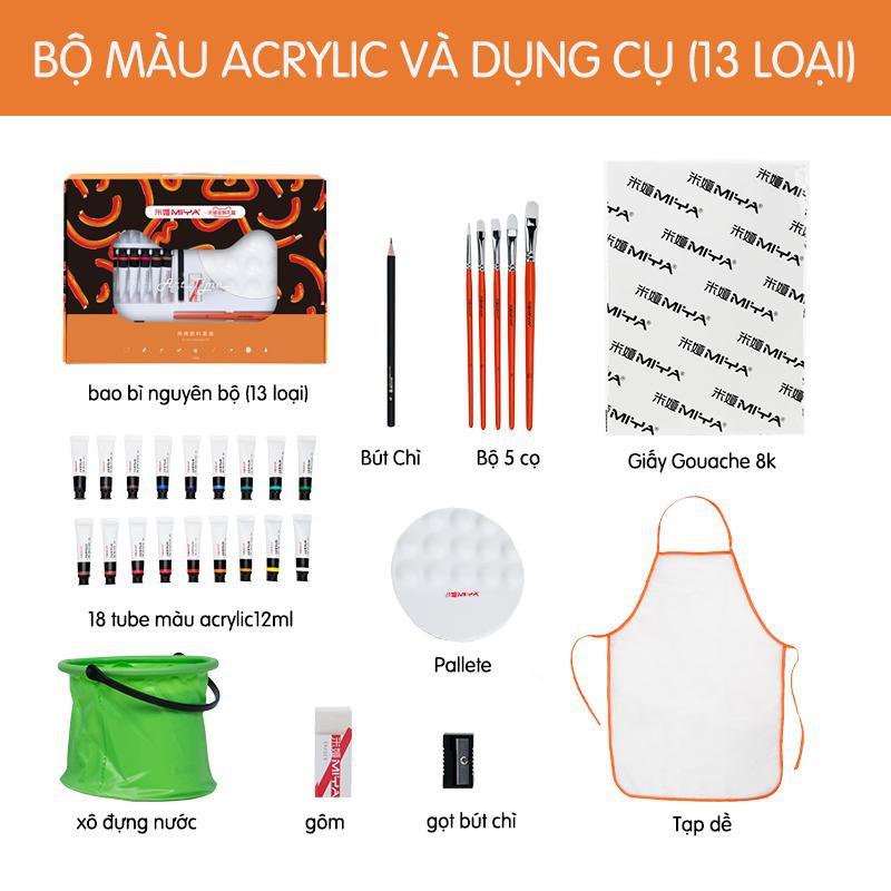 Set màu Acrylic MIYA 13 món cơ bản cho người mới tập