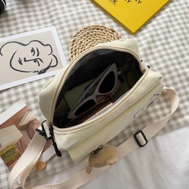 Túi đeo chéo mini vải canvas Lovely Bear dễ thương ( chưa kèm phụ kiện)