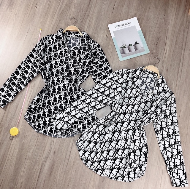 Áo somi kate hoạ tiết tay dài -S5U