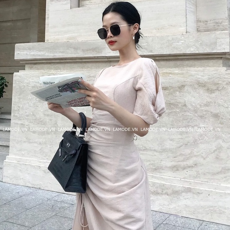 Đầm thiết kế tay xoắn rút dây siêu che bụng Risette DA1058