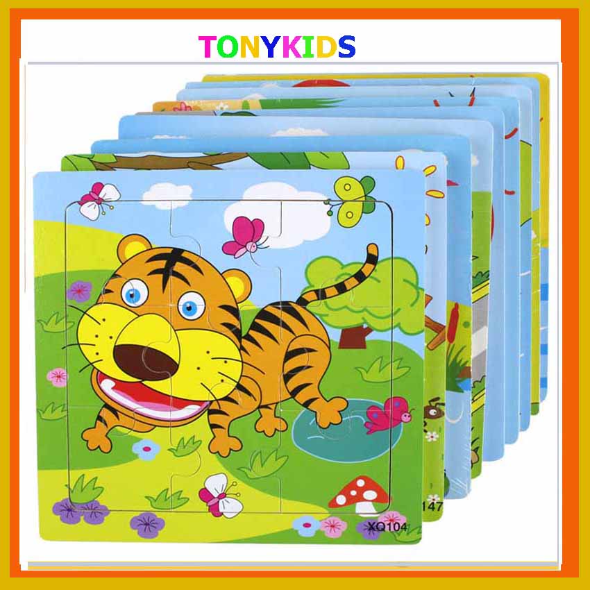 Đồ chơi xếp hình lắp ráp tranh ghép gỗ 9 mảnh hơn 20 mẫu ngộ nghĩnh