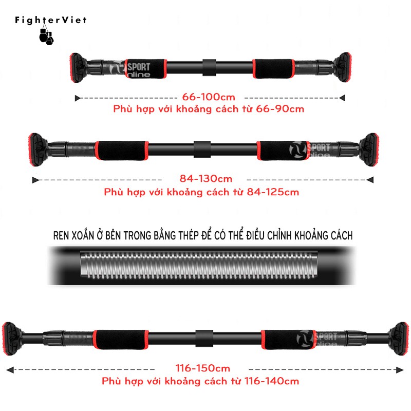 RẺ VÔ ĐỊCH - Xà Đơn Gắn Cửa Cao Cấp Bản 2022 (Kích thước 116-150cm )