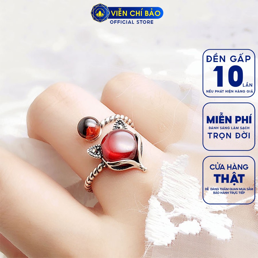 Nhẫn bạc nữ hồ ly đá đỏ chất liệu bạc 925 phong cách thời trang Ulzzang Unisex thương hiệu Viễn Chí Bảo N000439