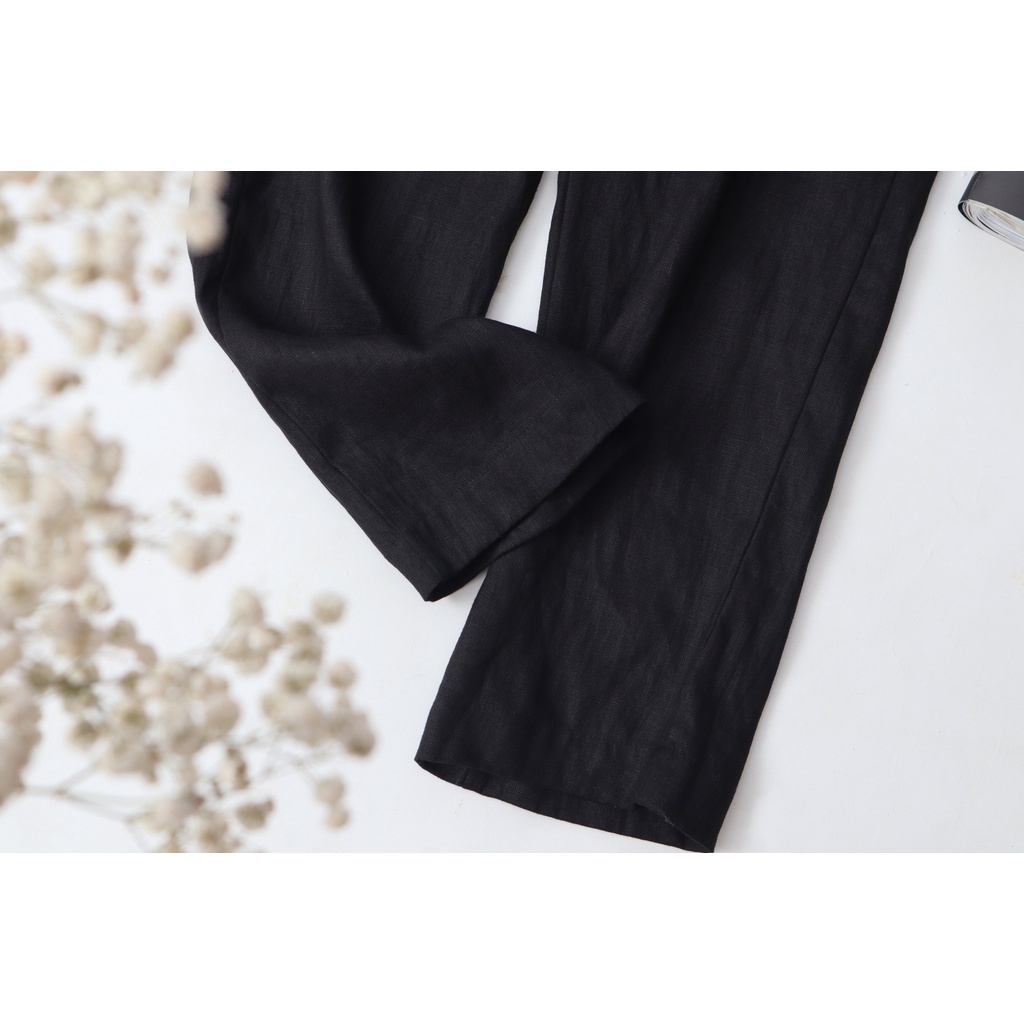 Quần côn Linen KANAMY phối 3 nút màu đen