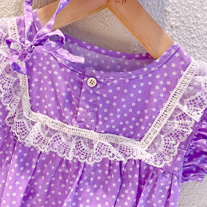 Áo Liền Quần Ngắn Tay In Hoa Màu Tím Cho Bé Mới Sinh